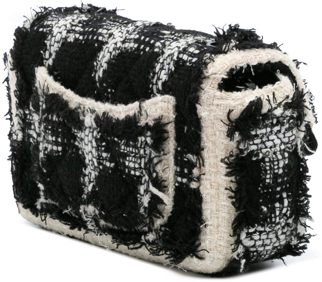 Chanel Mini Rectangular Classic Tweed Tartan Single Flap Zwart