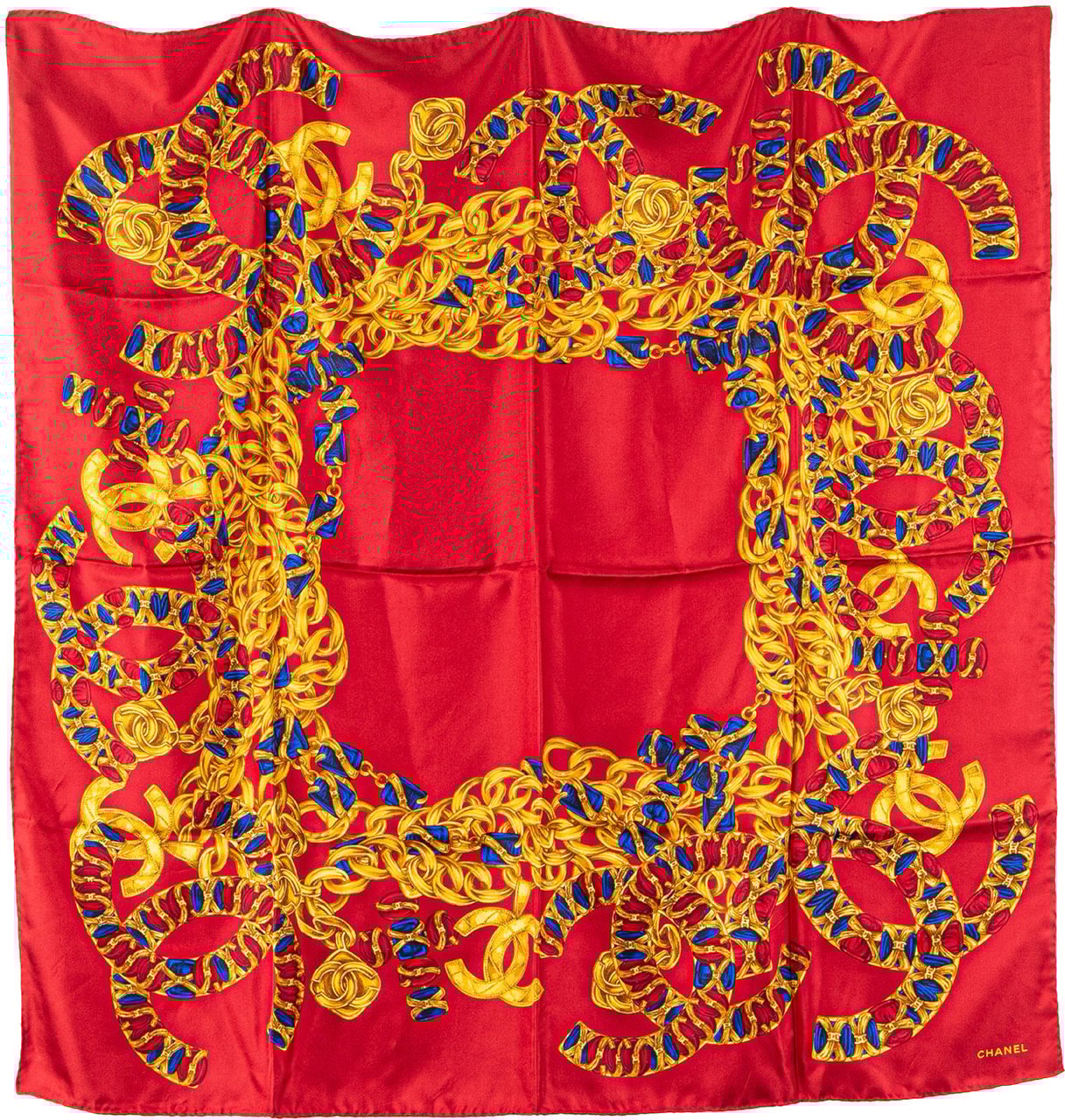 Chanel CC Jewel and Chain Print Silk Scarf Rood