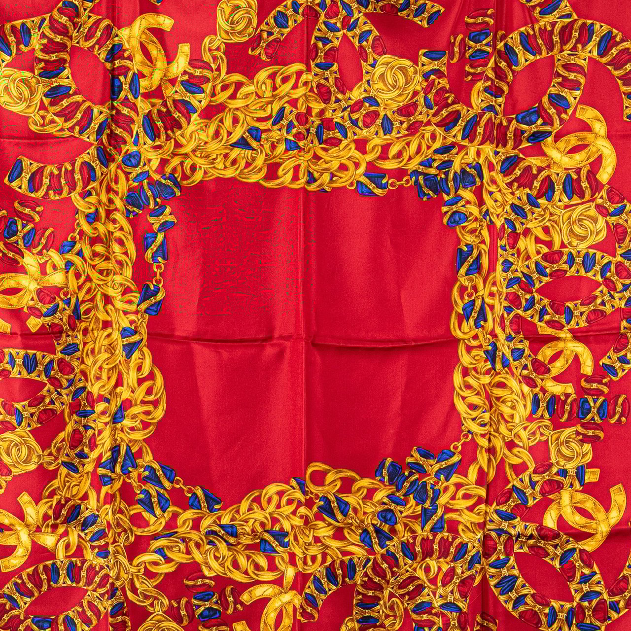 Chanel CC Jewel and Chain Print Silk Scarf Rood