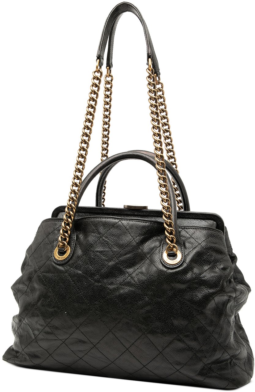 Chanel Quilted Glazed Caviar Frame Tote Zwart