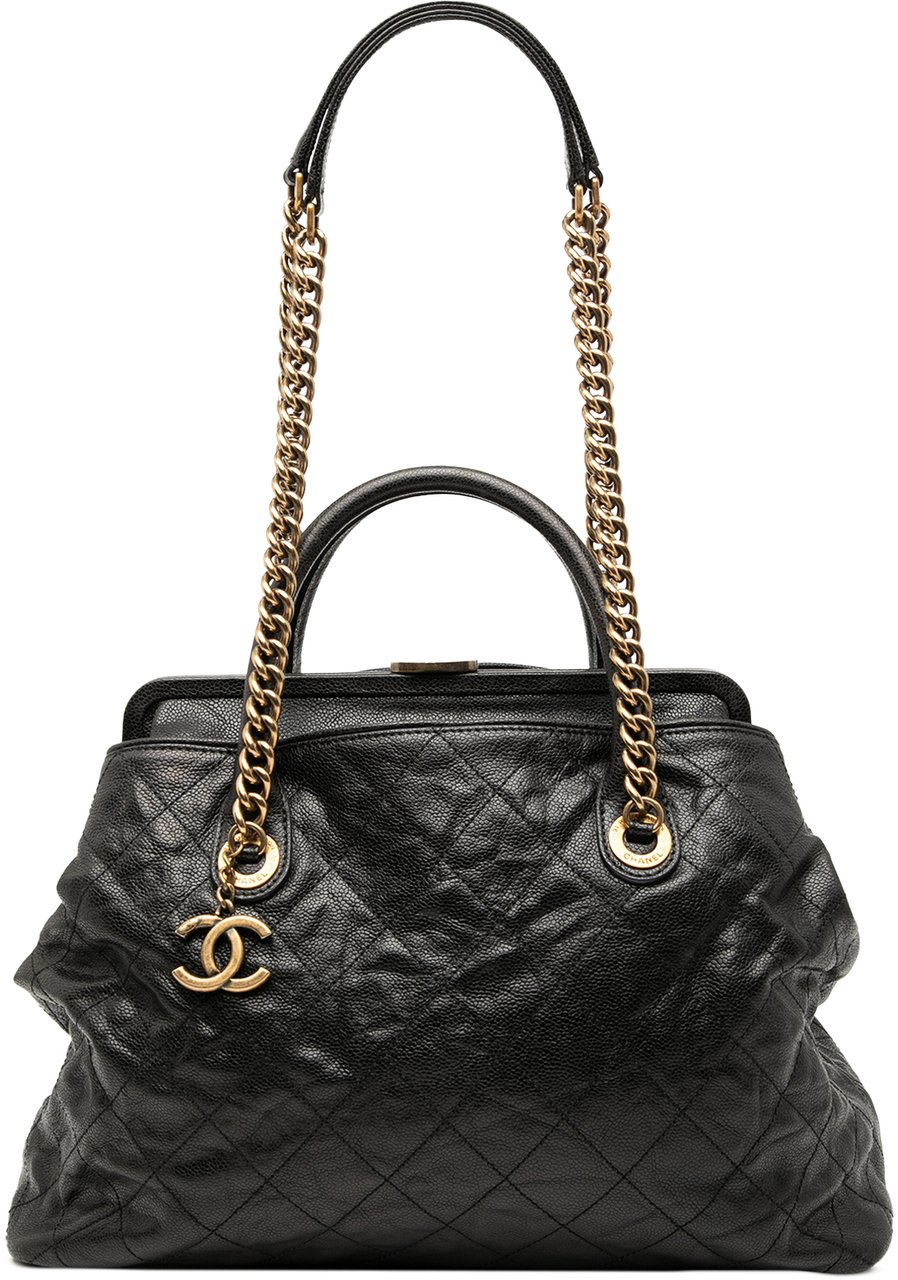 Chanel Quilted Glazed Caviar Frame Tote Zwart