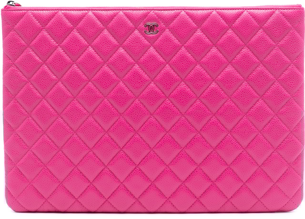 Chanel Large Quilted Caviar O Case Clutch Roze