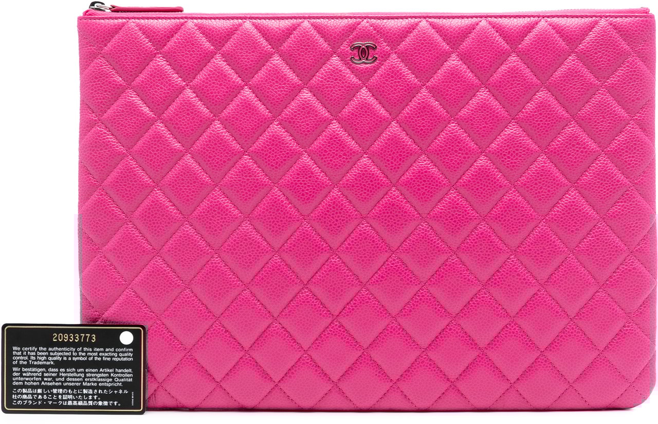 Chanel Large Quilted Caviar O Case Clutch Roze