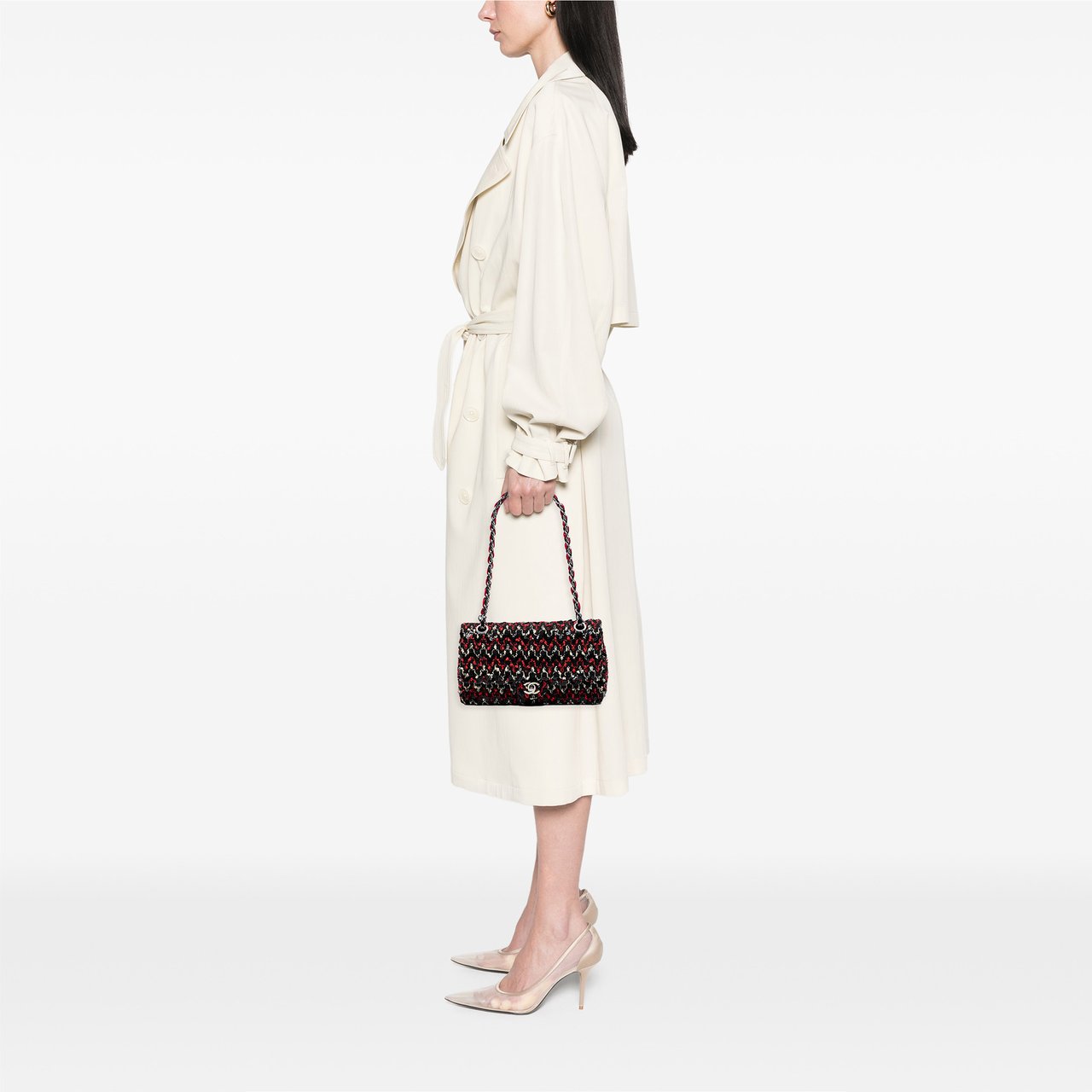 Chanel Medium Classic Tweed Sequins Double Flap Zwart