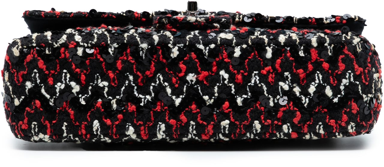 Chanel Medium Classic Tweed Sequins Double Flap Zwart
