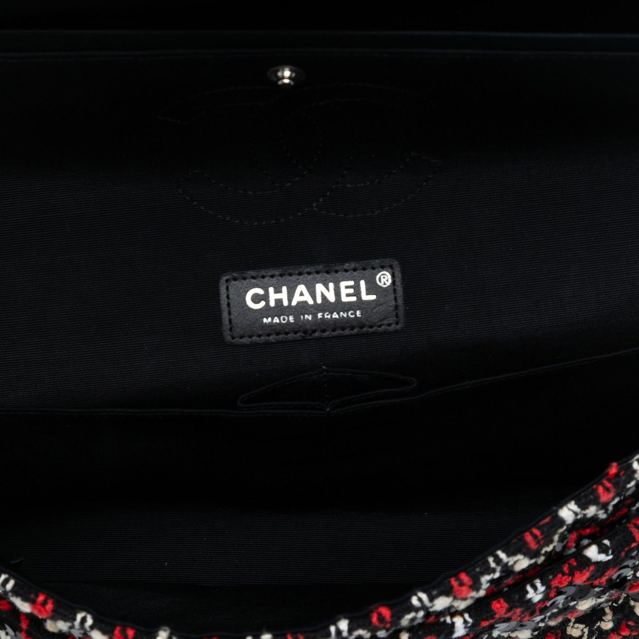Chanel Medium Classic Tweed Sequins Double Flap Zwart
