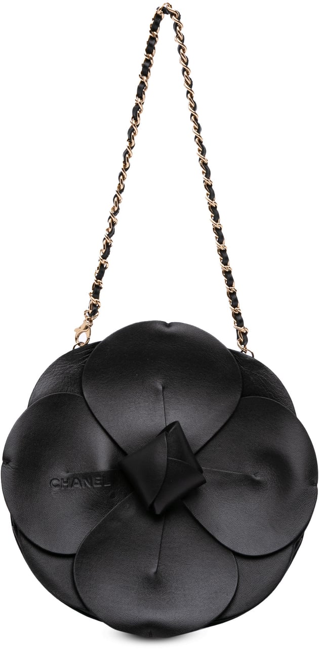 Chanel Lambskin and Satin Camellia Flower Evening Bag Zwart