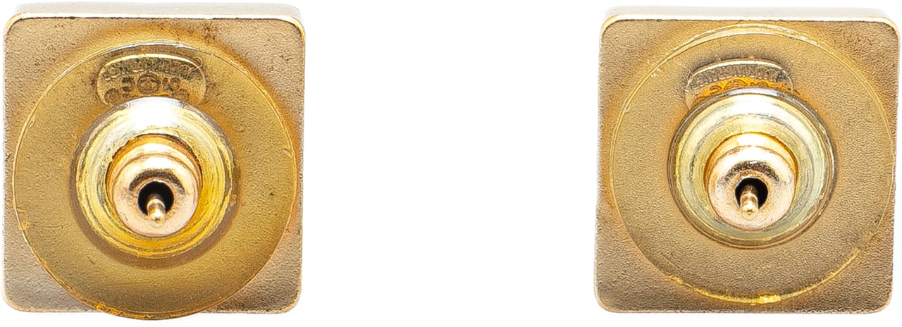 Chanel Gold Plated Square CC Mirror Push Back Earrings Goud