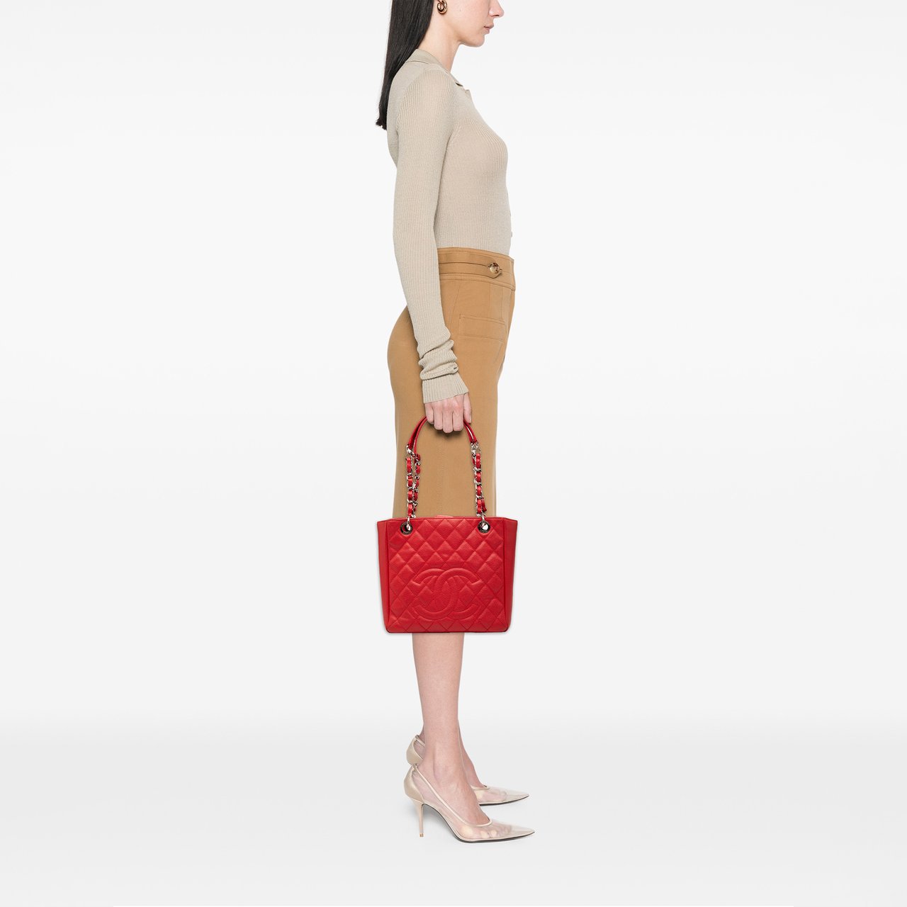 Chanel Caviar Petite Shopping Tote Rood