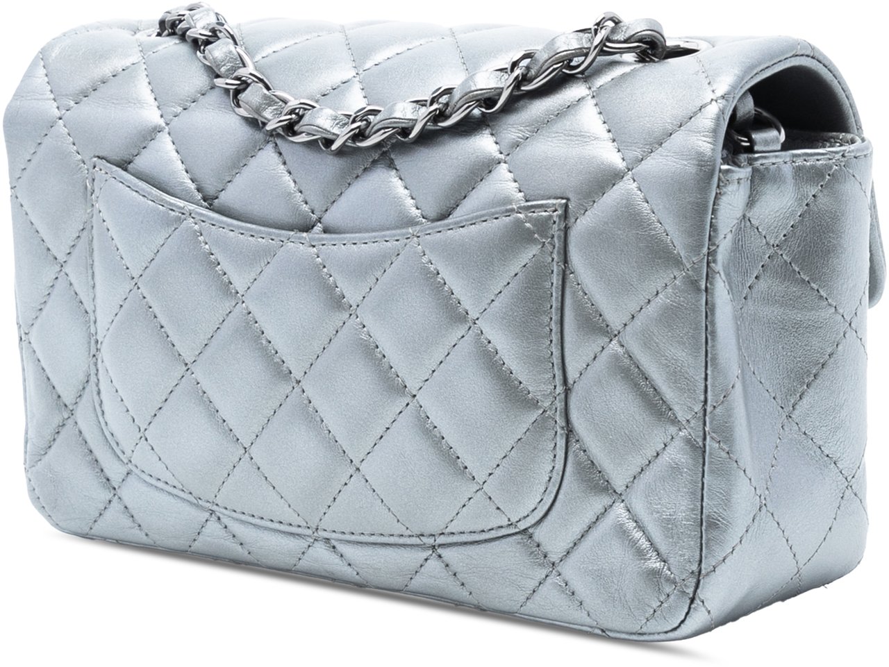 Chanel Small Quilted Metallic Lambskin Single Flap Zilver
