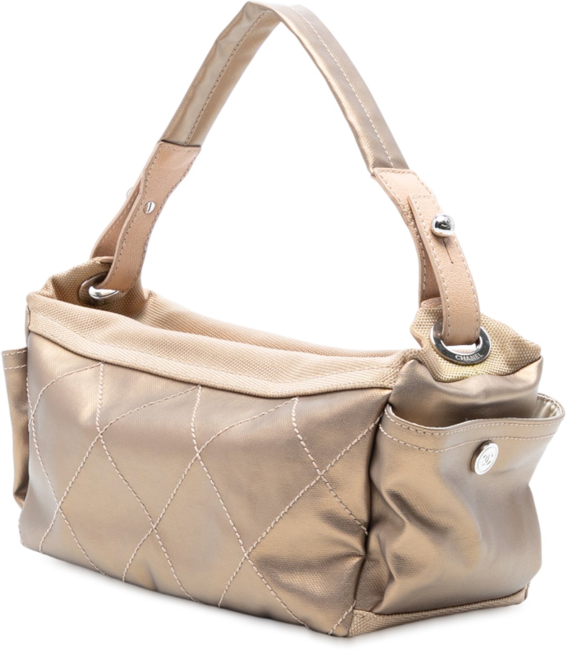 Chanel Paris Biarritz Quilted Coated Canvas Handbag Goud