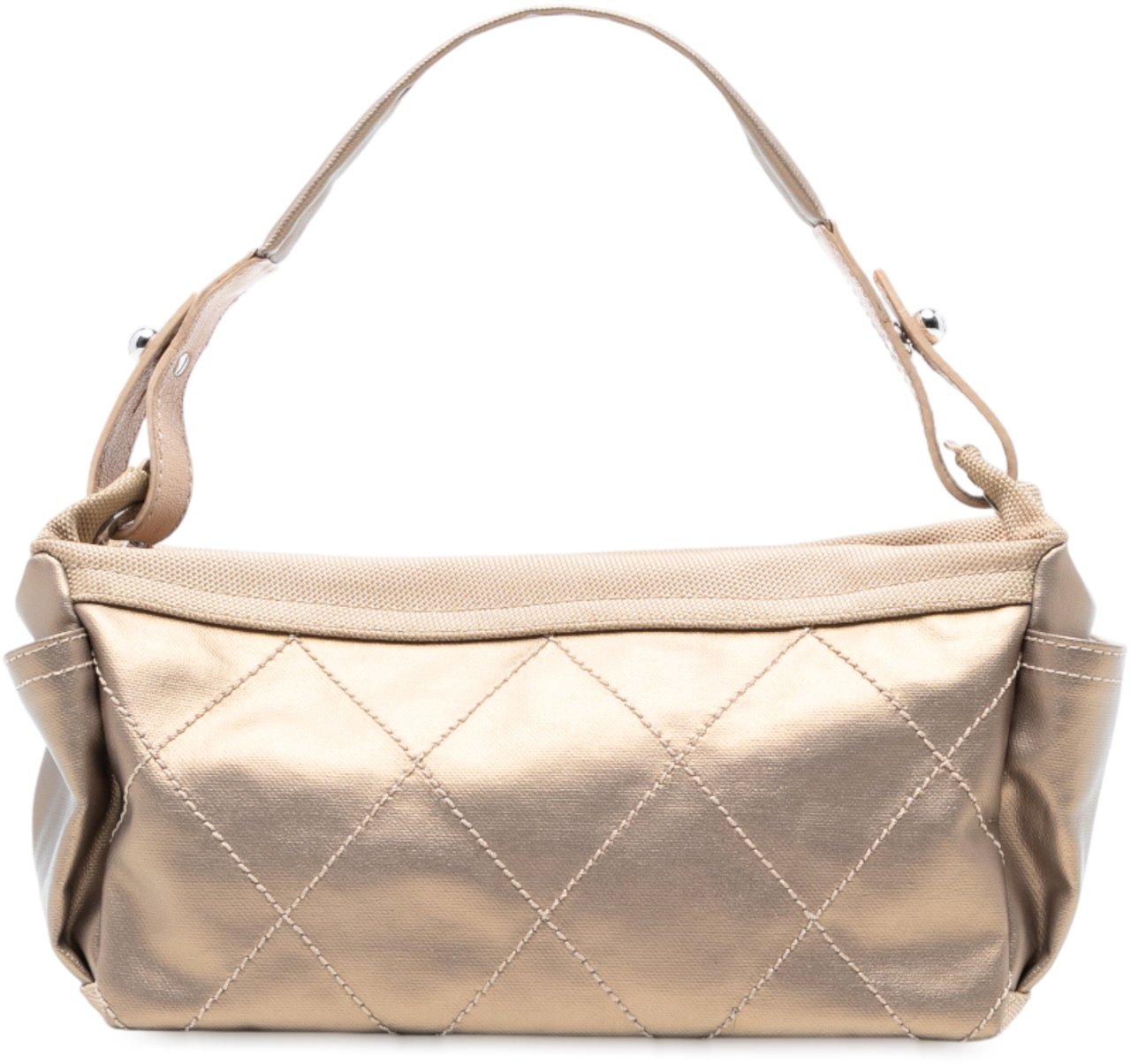Chanel Paris Biarritz Quilted Coated Canvas Handbag Goud