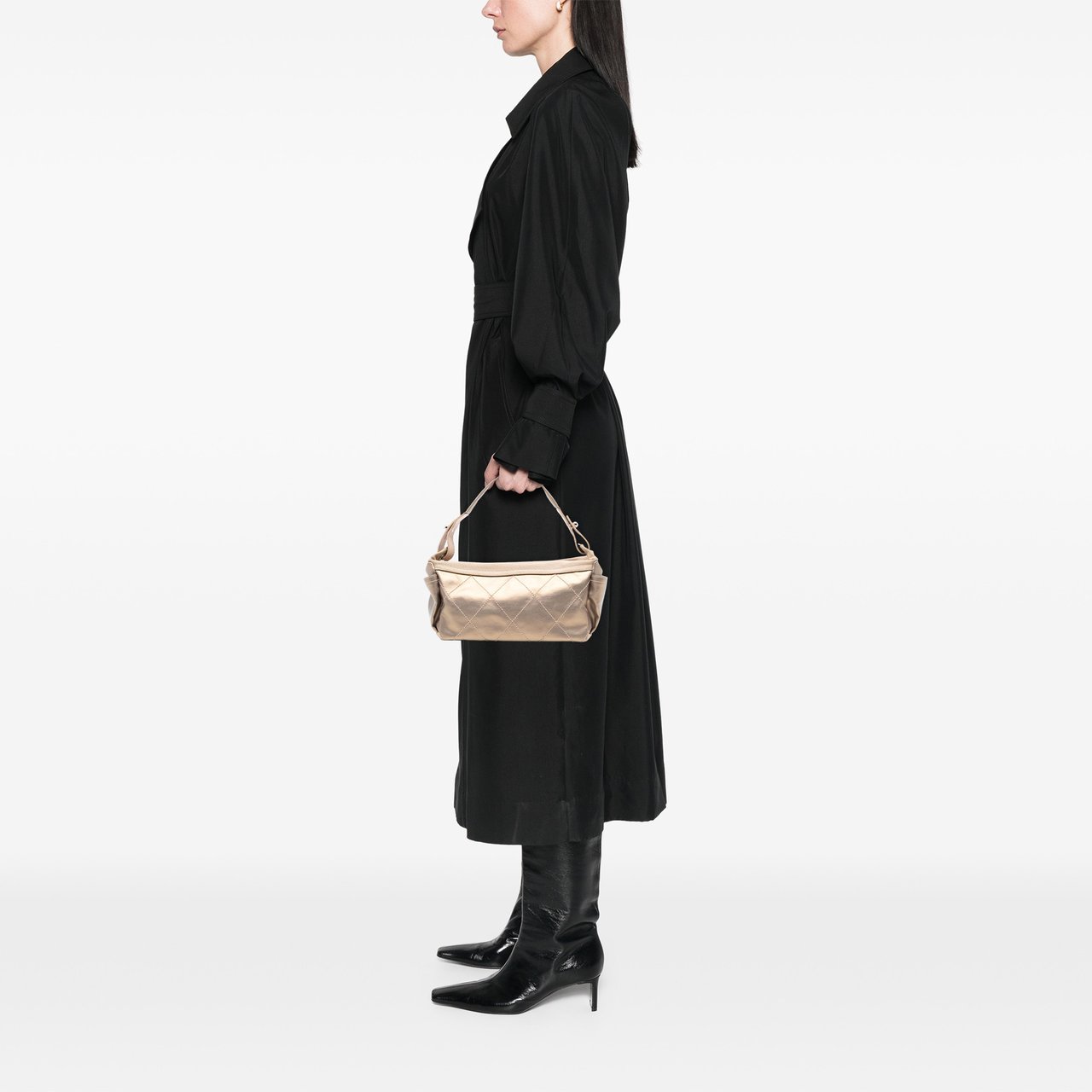 Chanel Paris Biarritz Quilted Coated Canvas Handbag Goud