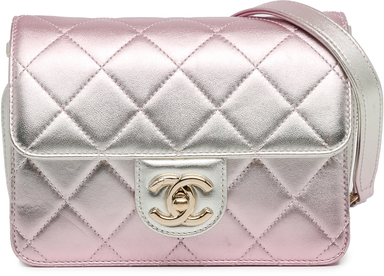 Chanel Mini Metallic Lambskin Like a Wallet Flap Roze
