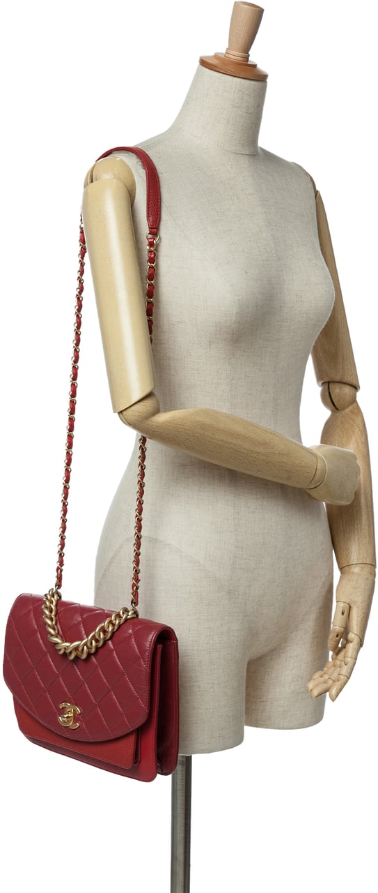 Chanel Small Quilted Calfskin and Caviar Chain Handle Flap Rood
