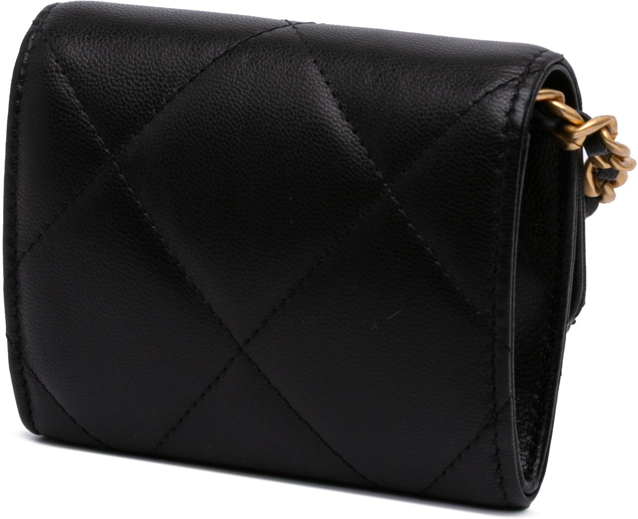 Chanel Lambskin 19 Flap Coin Purse With Chain Zwart