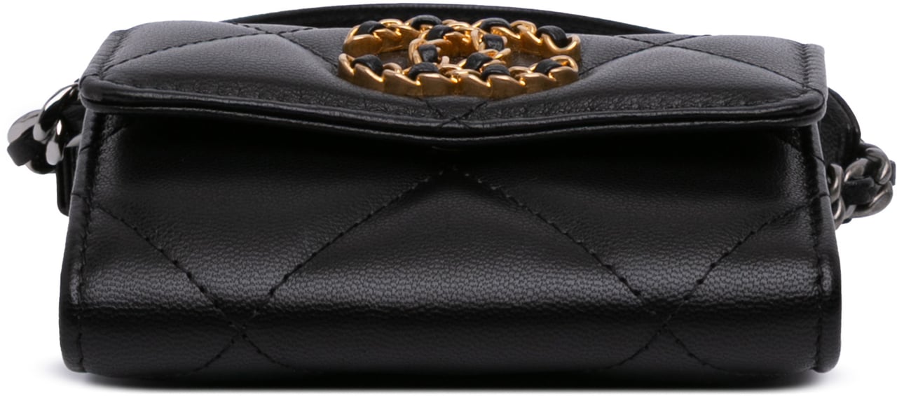 Chanel Lambskin 19 Flap Coin Purse With Chain Zwart