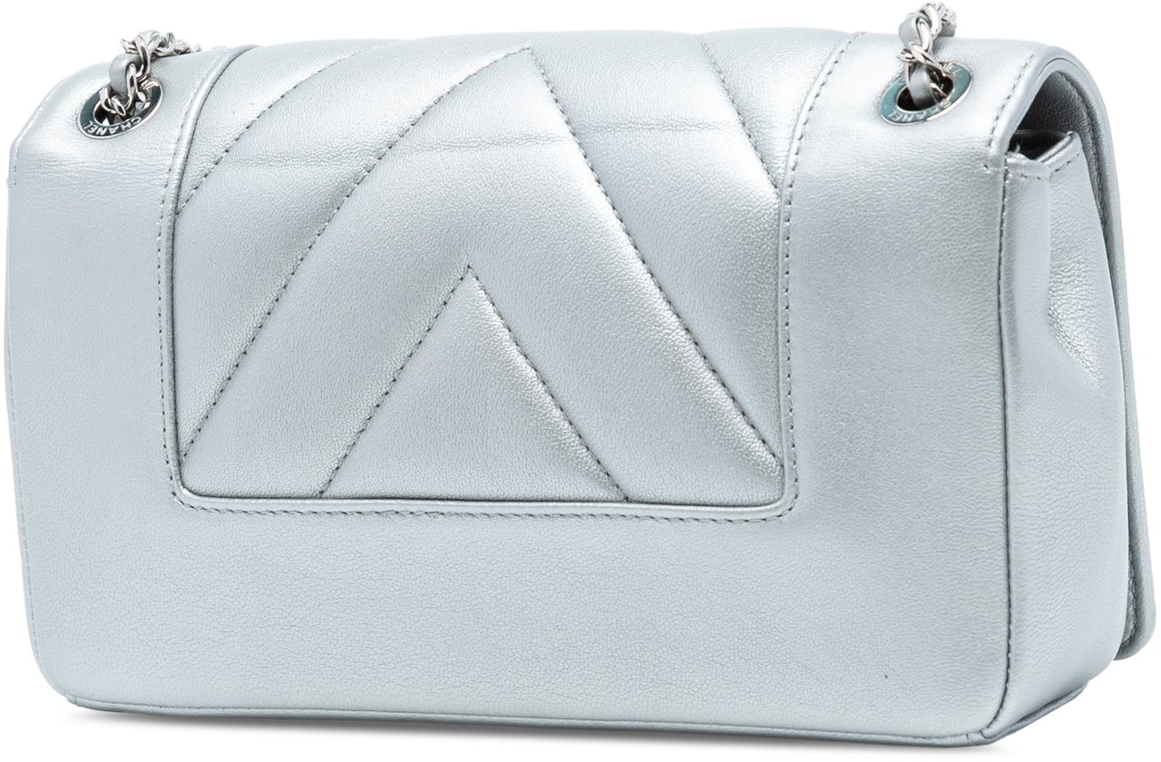 Chanel Mini Quilted Chevron Sheepskin Mademoiselle Vintage Flap Zilver