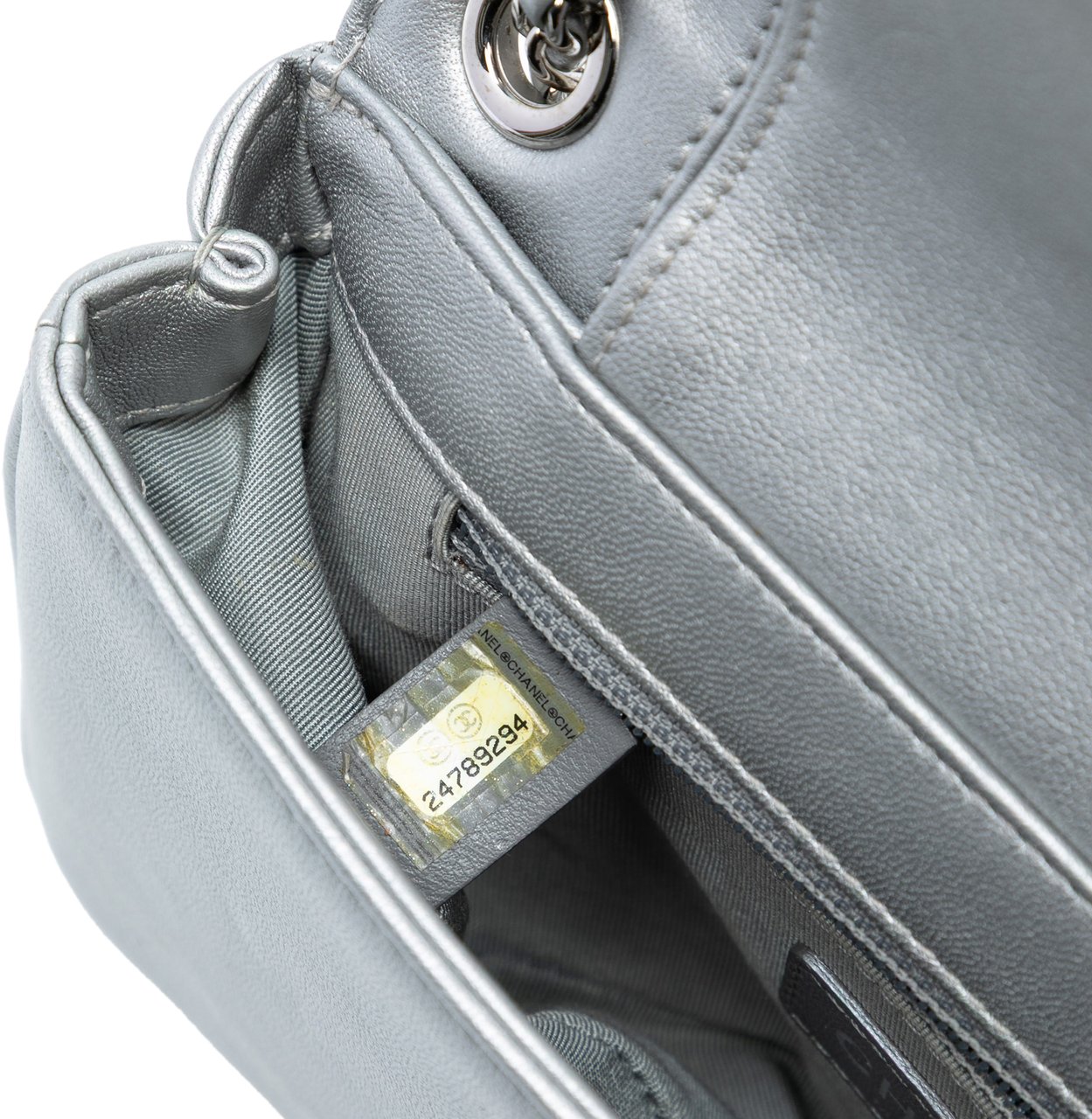 Chanel Mini Quilted Chevron Sheepskin Mademoiselle Vintage Flap Zilver