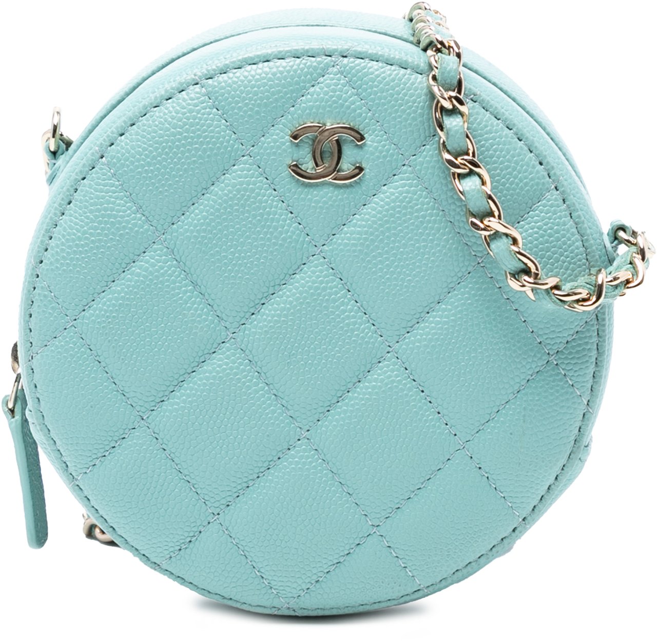 Chanel CC Quilted Caviar Round Clutch With Chain Blauw