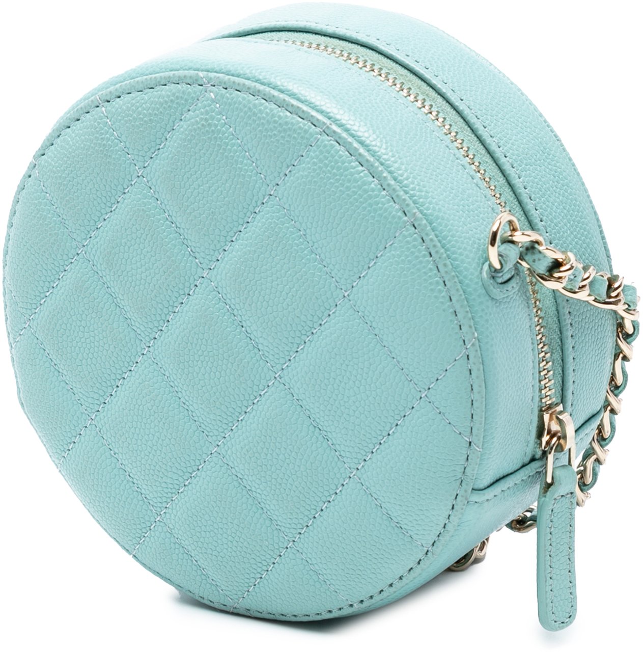 Chanel CC Quilted Caviar Round Clutch With Chain Blauw