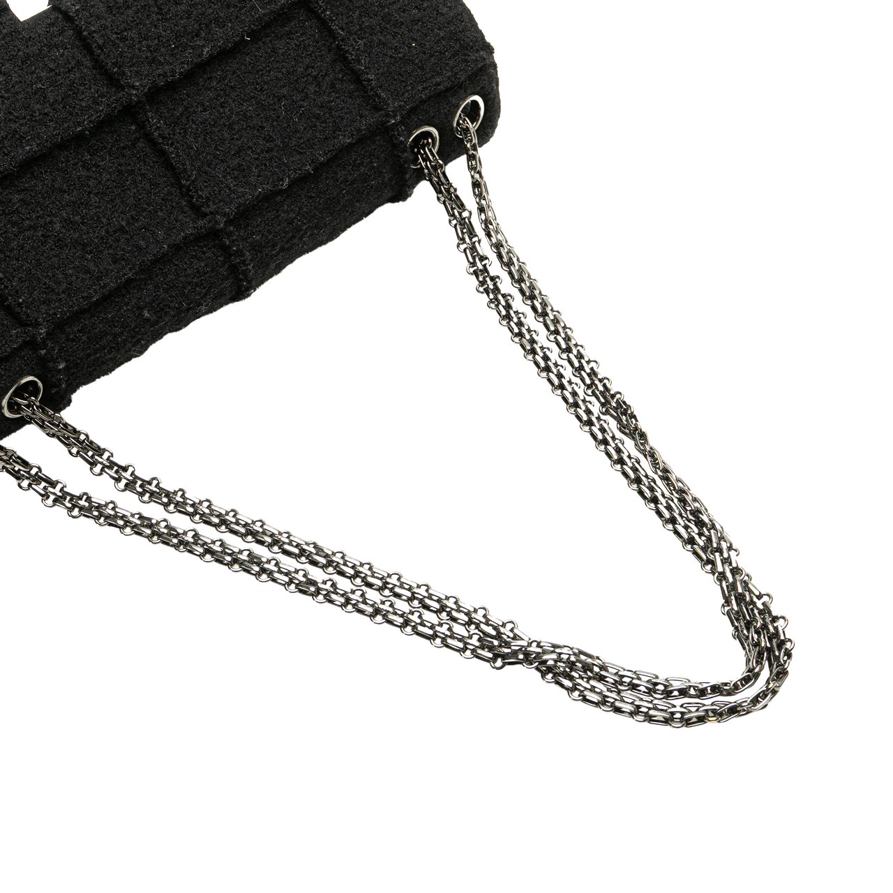 Chanel Jumbo Reissue 2.55 Choco Bar Wool Felt Identification Flap Zwart