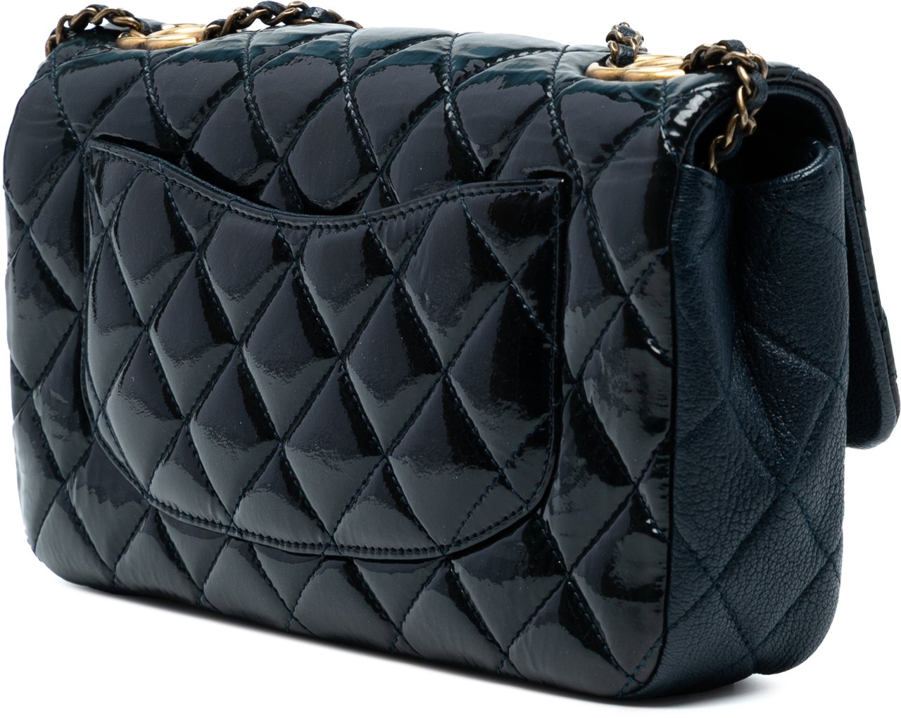 Chanel Paris-Salzburg Medium Patent Goatskin CC Eyelet Flap Blauw