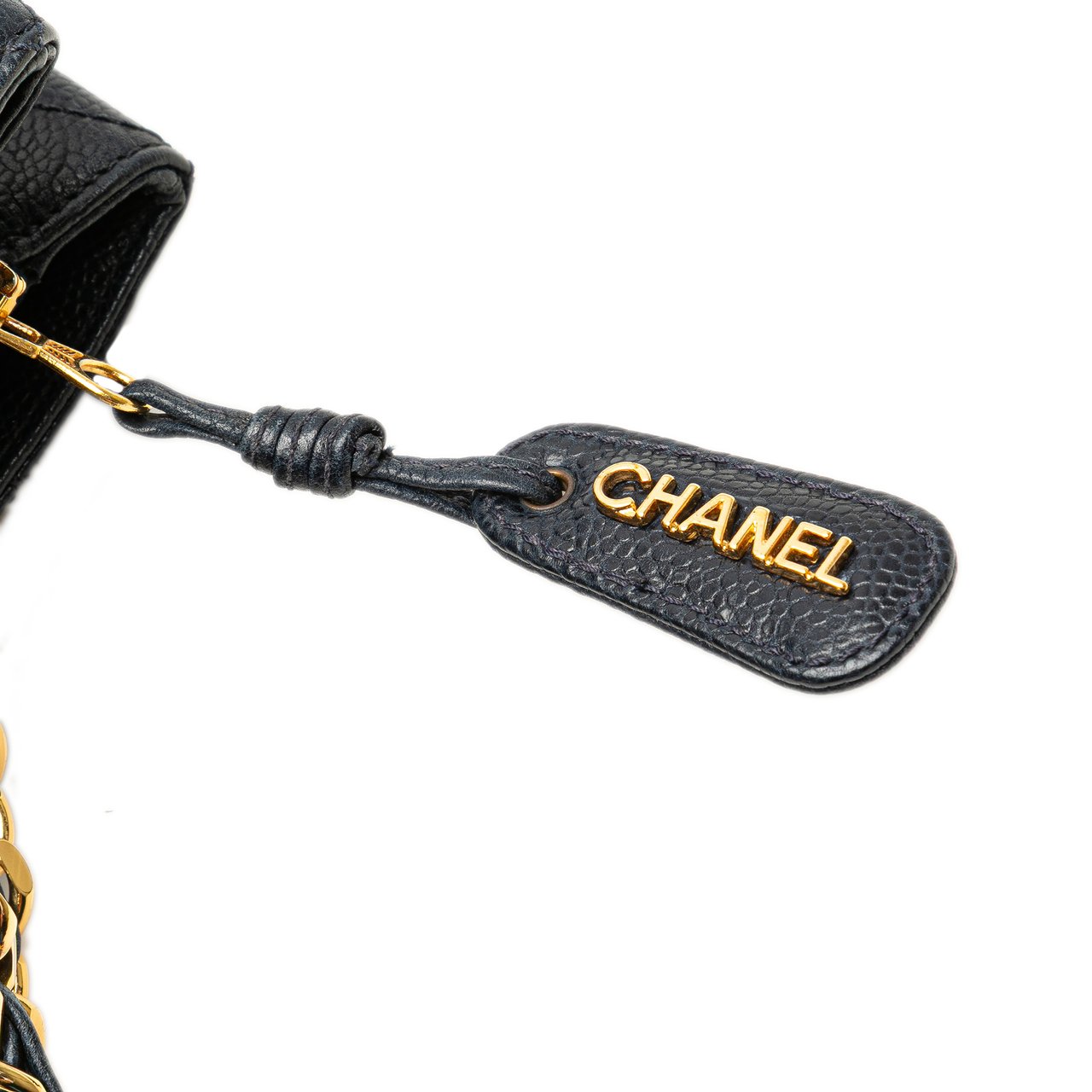 Chanel Quilted Caviar Front Pocket Chain Tote Blauw
