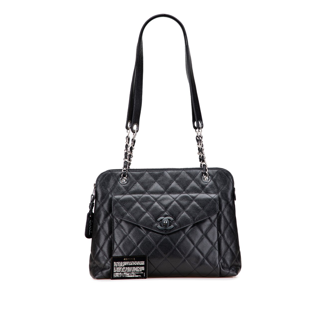 Chanel CC Quilted Caviar Front Pocket Shoulder Bag Zwart