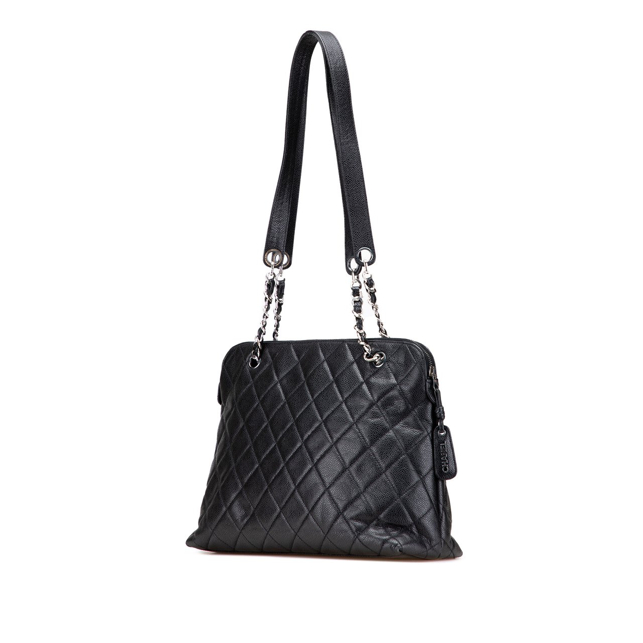 Chanel CC Quilted Caviar Front Pocket Shoulder Bag Zwart