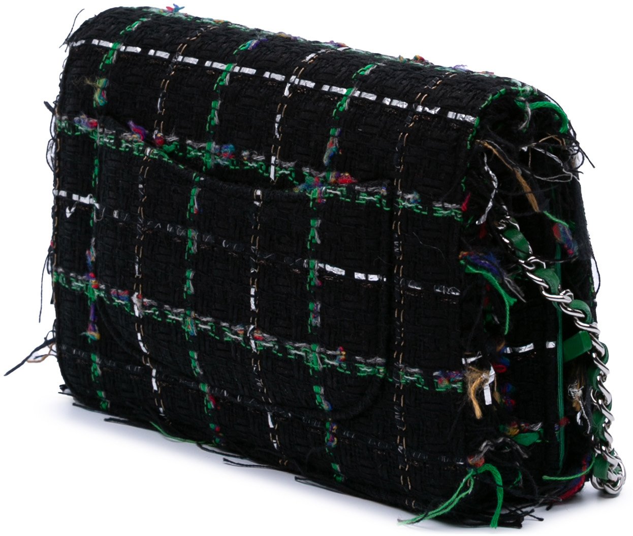 Chanel Quilted Boucle Tweed Robot Charm Wallet On Chain Zwart