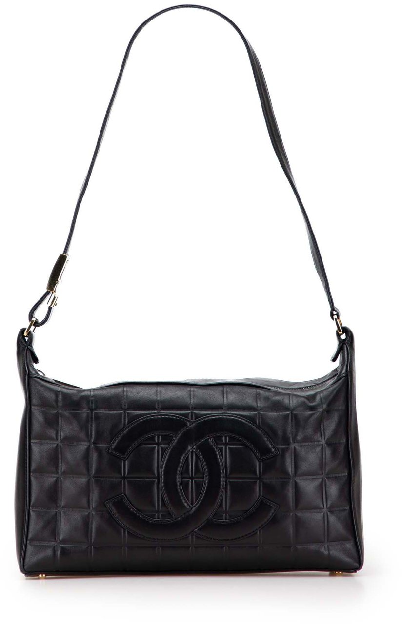 Chanel Medium Lambskin Chocolate Bar Shoulder Bag Zwart