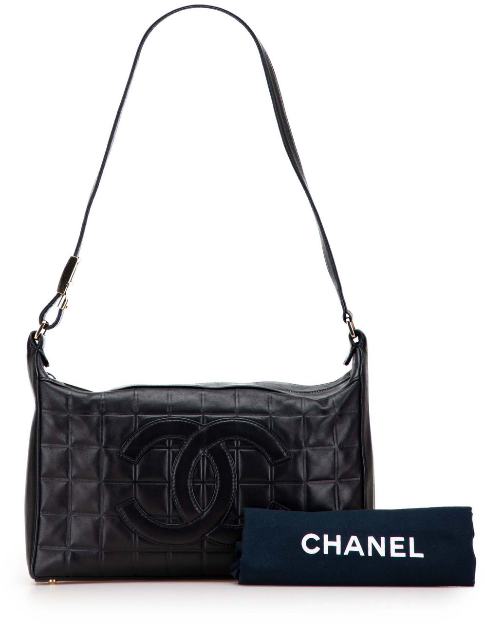 Chanel Medium Lambskin Chocolate Bar Shoulder Bag Zwart