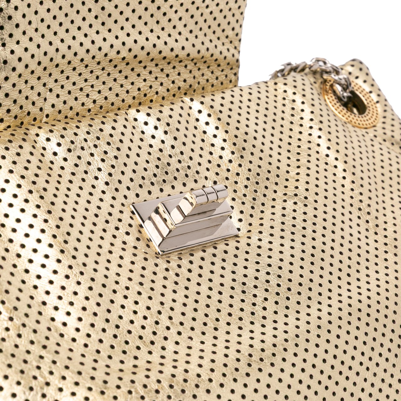 Chanel Perforated Crackled Metallic Calfskin Drill Tote Goud