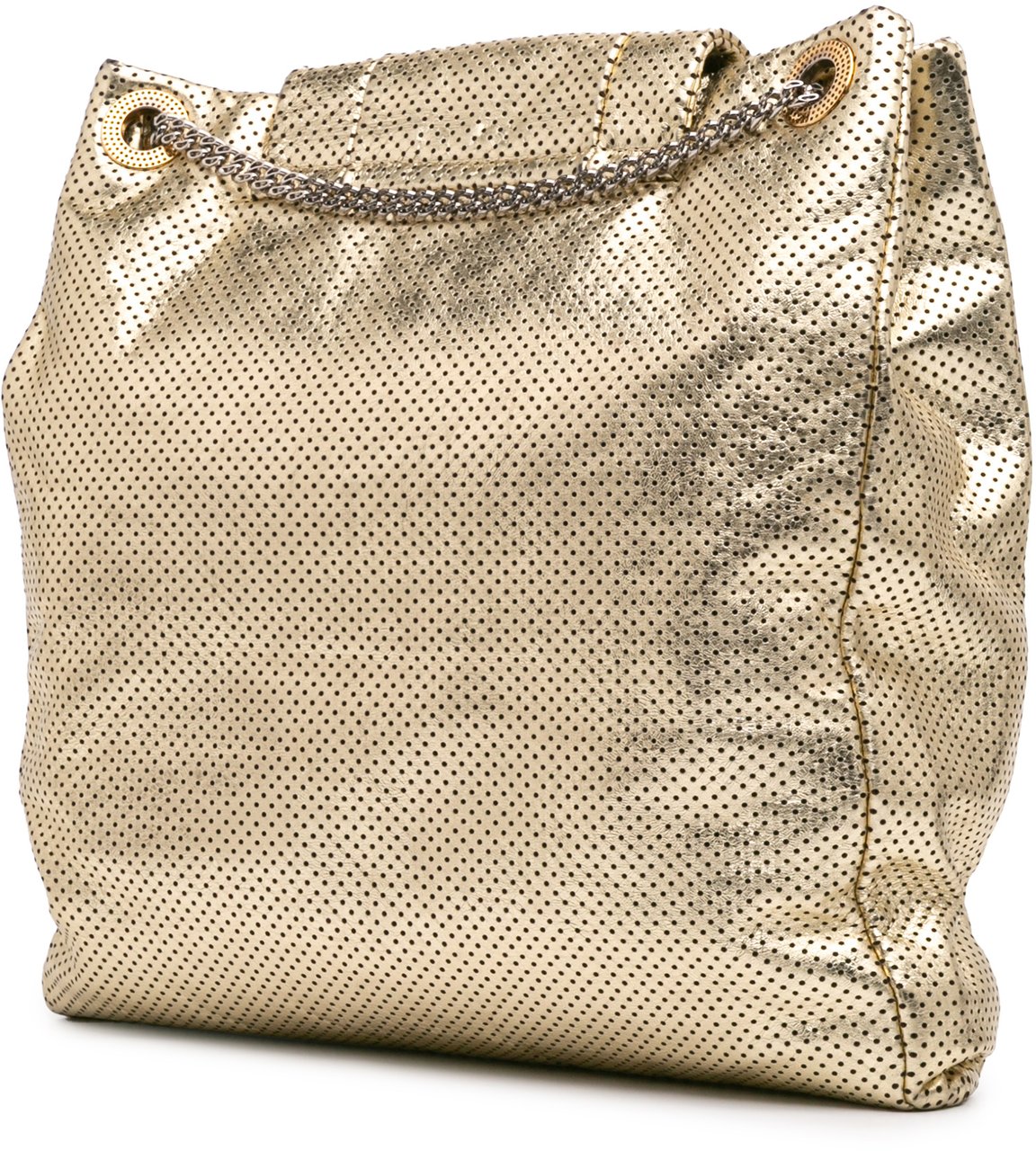 Chanel Perforated Crackled Metallic Calfskin Drill Tote Goud