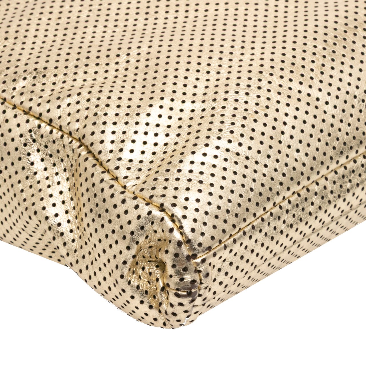 Chanel Perforated Crackled Metallic Calfskin Drill Tote Goud