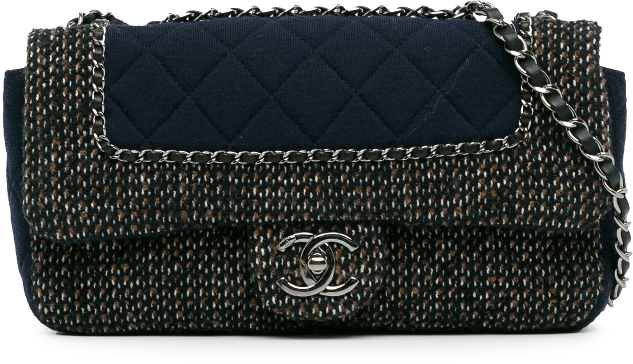 Chanel Small Jersey Tweed Flap Blauw