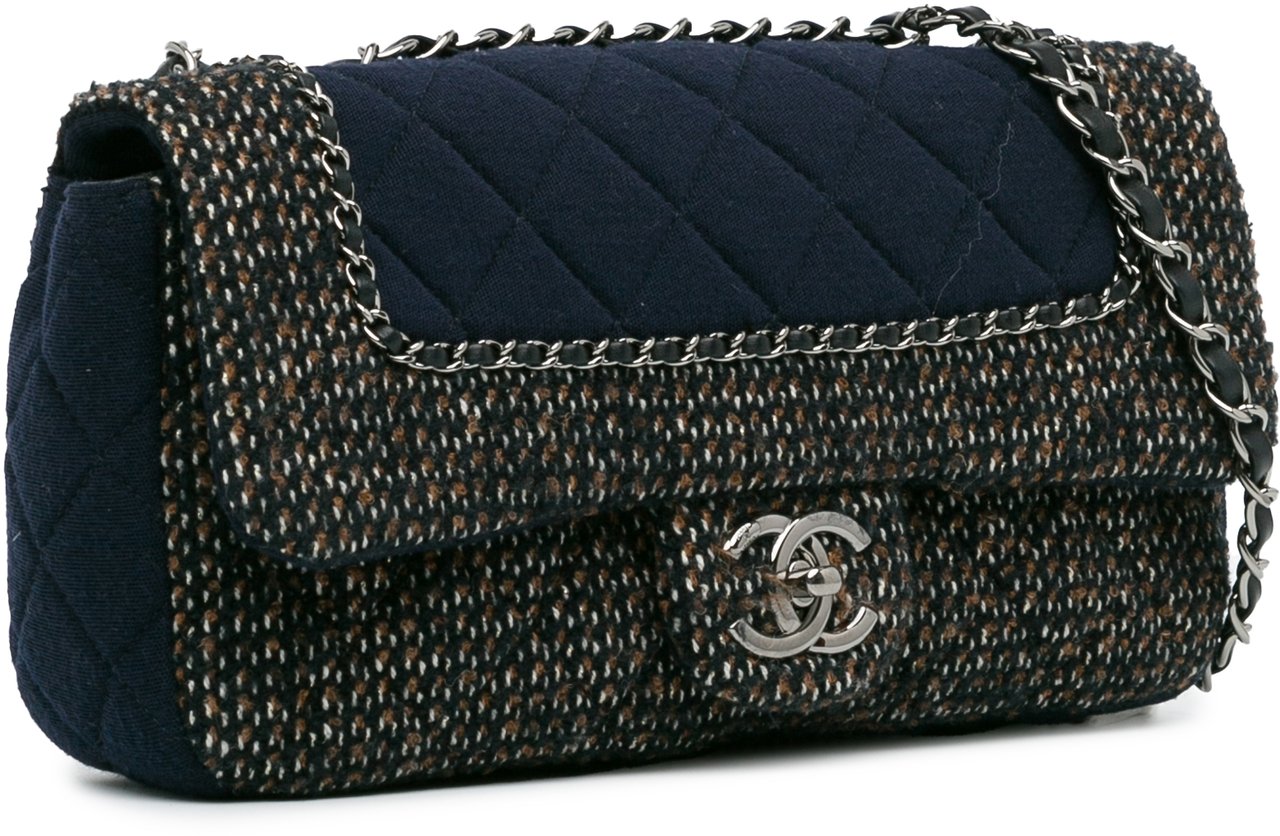 Chanel Small Jersey Tweed Flap Blauw