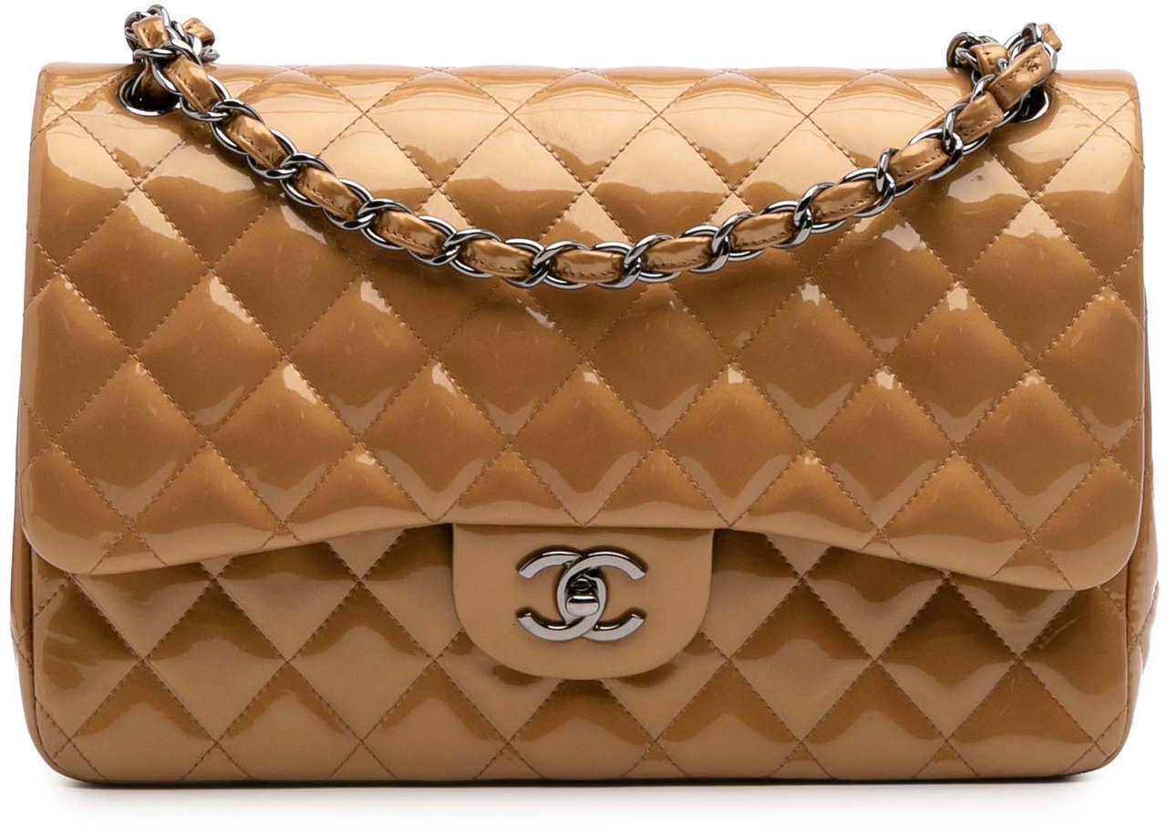 Chanel Jumbo Classic Metallic Patent Double Flap Bruin