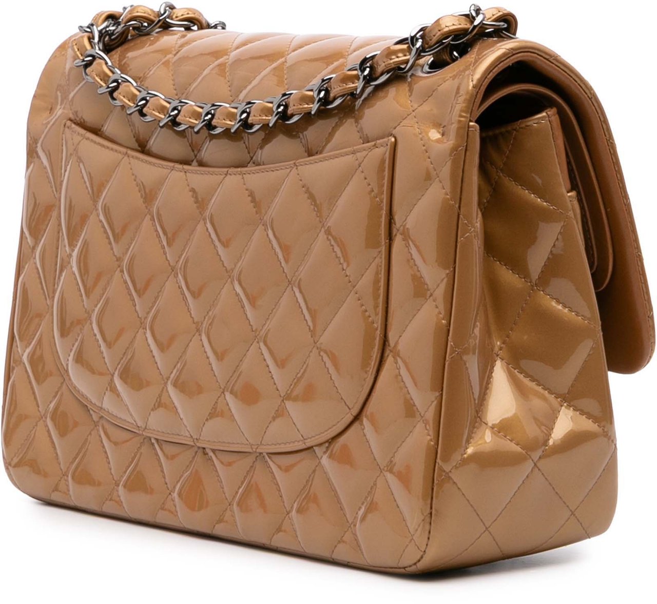 Chanel Jumbo Classic Metallic Patent Double Flap Bruin