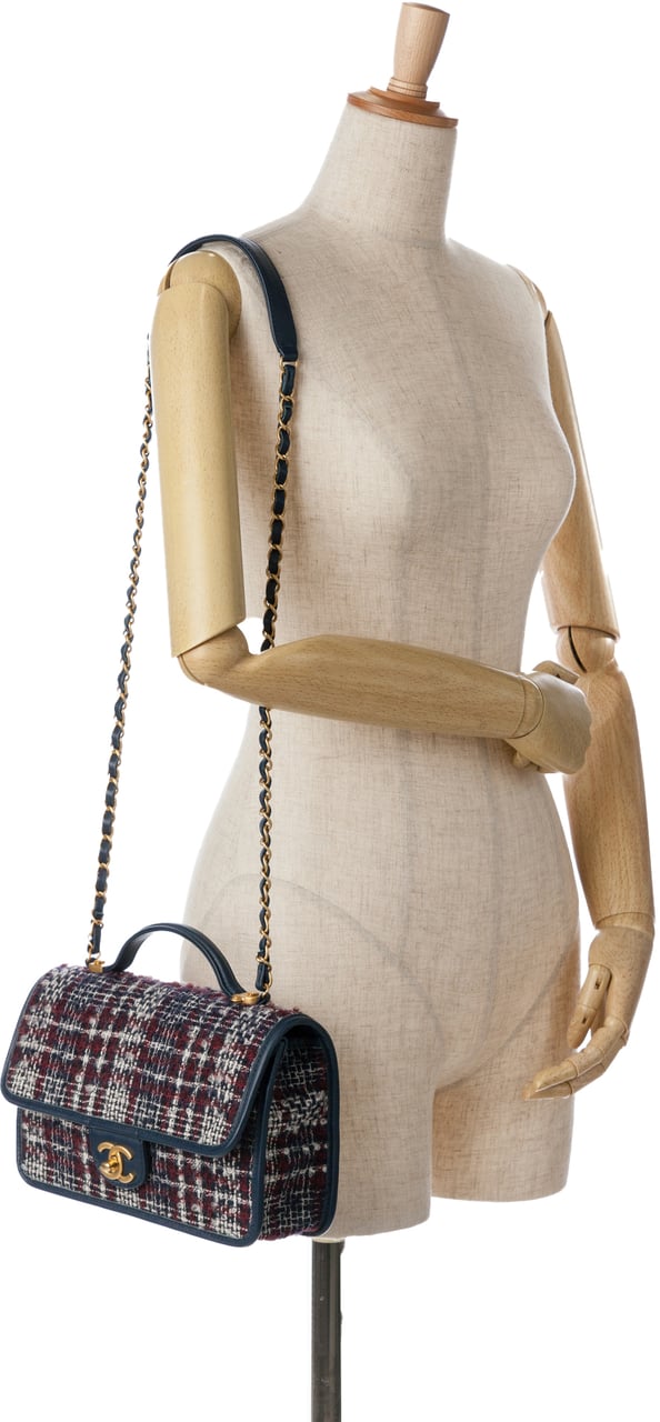 Chanel Small Tweed School Memory Top Handle Flap Blauw