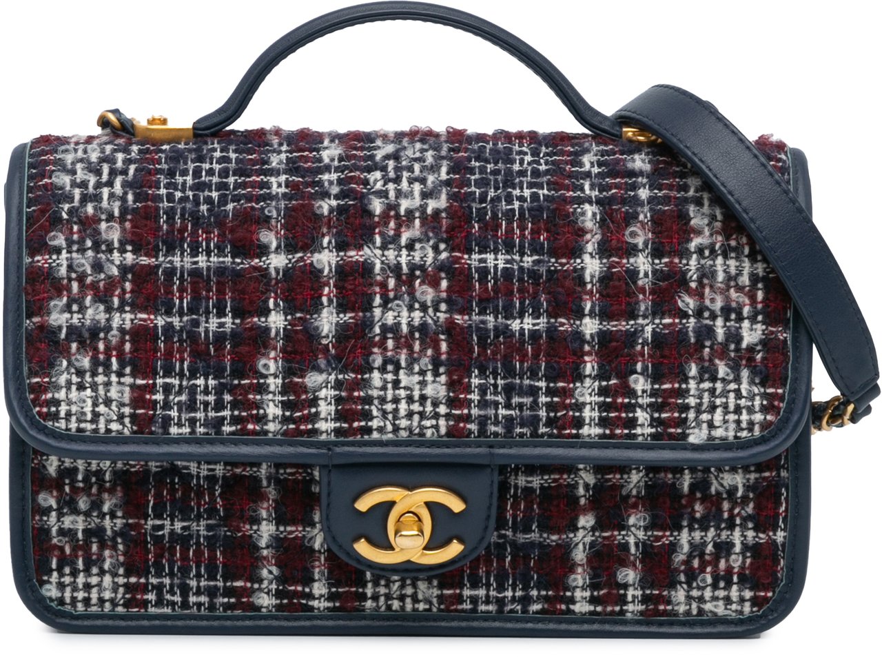 Chanel Small Tweed School Memory Top Handle Flap Blauw