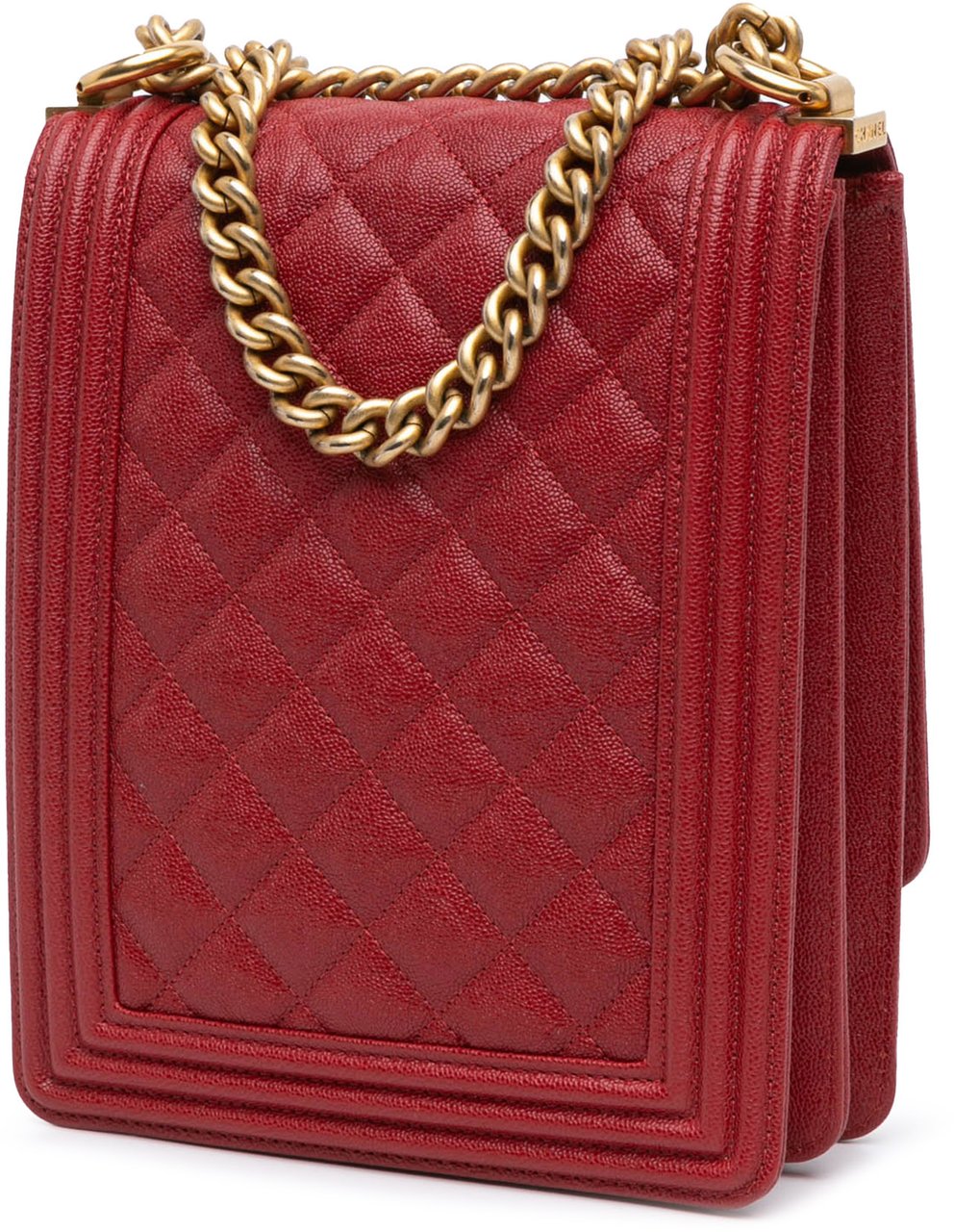 Chanel Quilted Caviar North South Boy Flap Rood