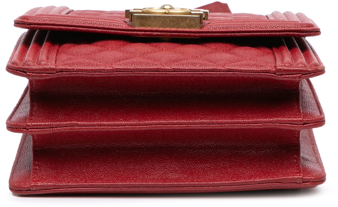 Chanel Quilted Caviar North South Boy Flap Rood