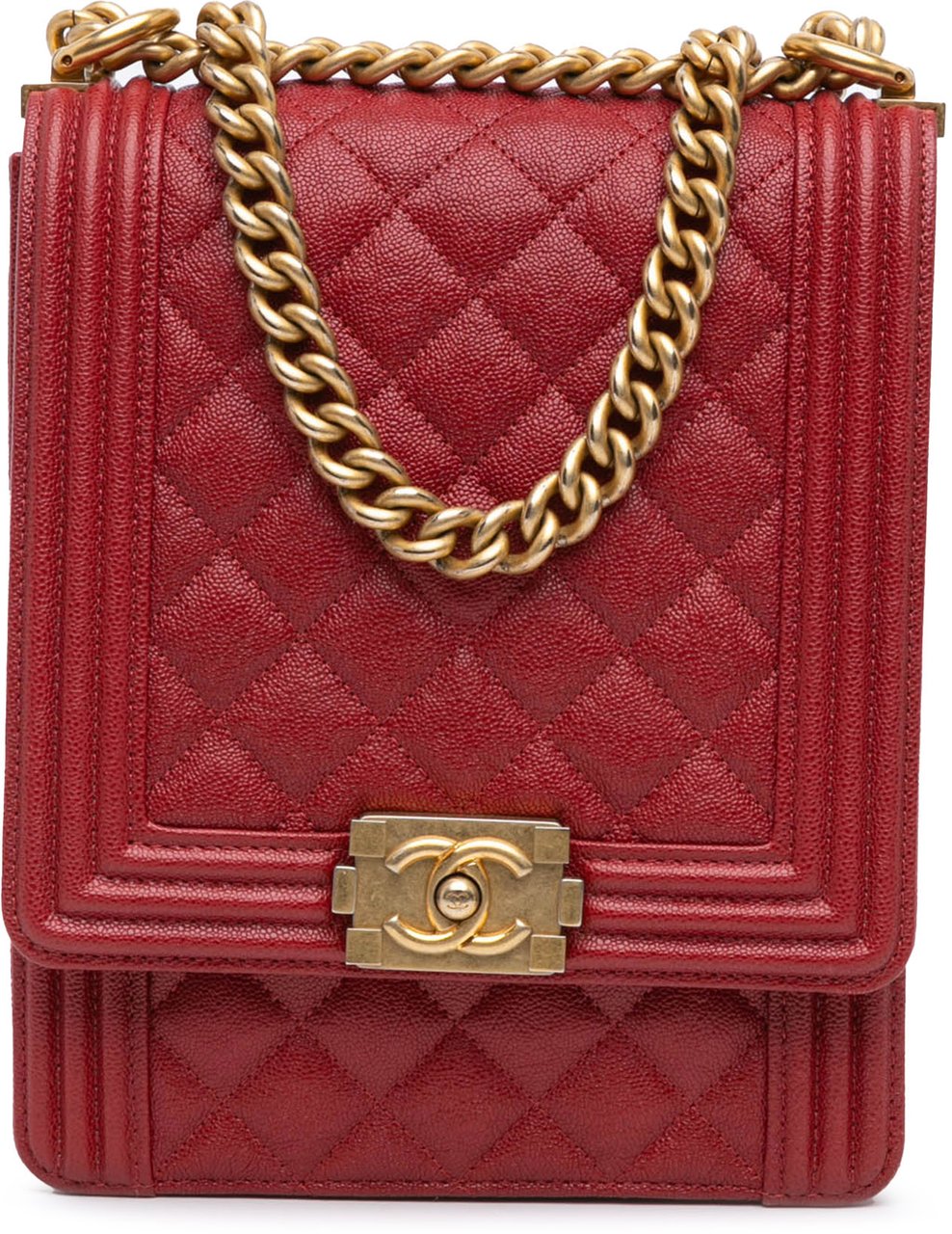 Chanel Quilted Caviar North South Boy Flap Rood