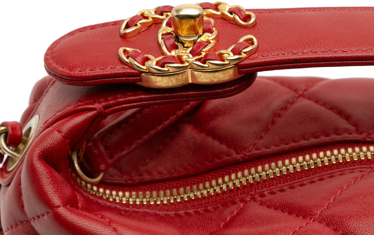 Chanel Small Quilted Lambskin Perfect Meeting Hobo Rood