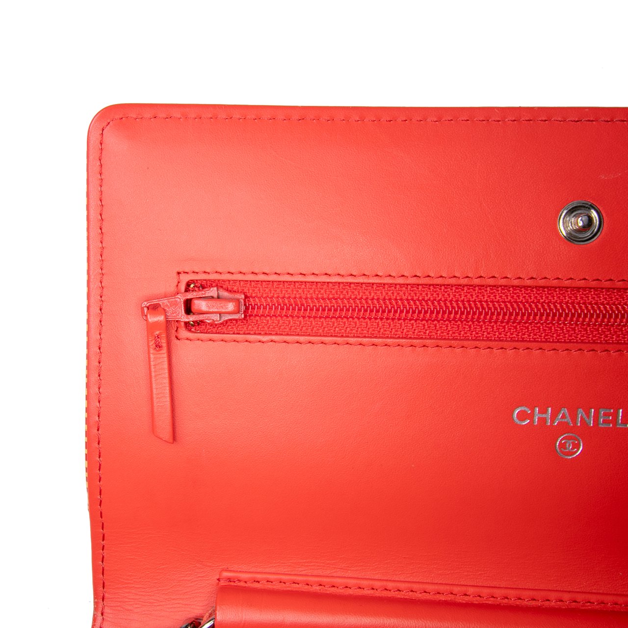 Chanel Patent Striped Wallet On Chain Oranje