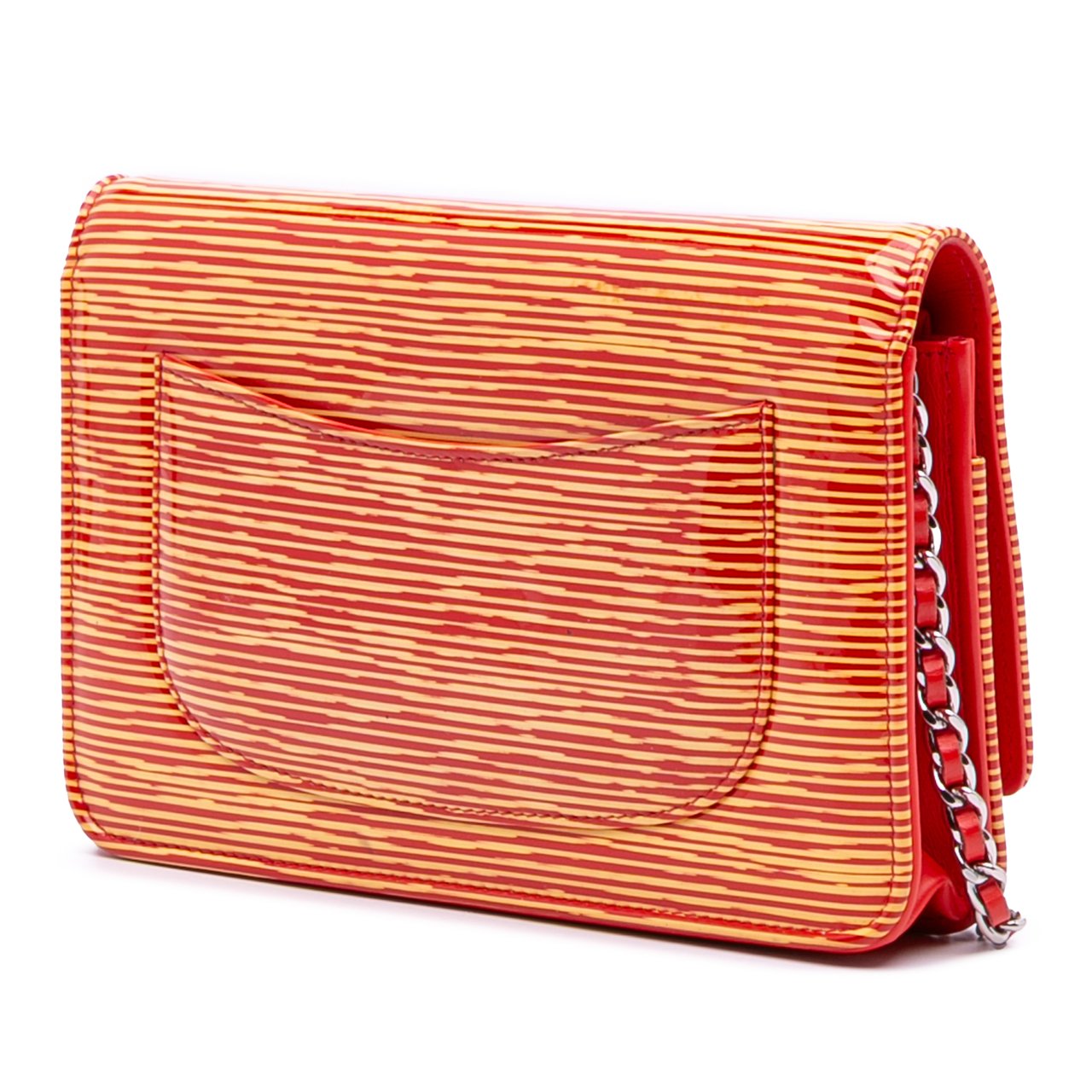 Chanel Patent Striped Wallet On Chain Oranje