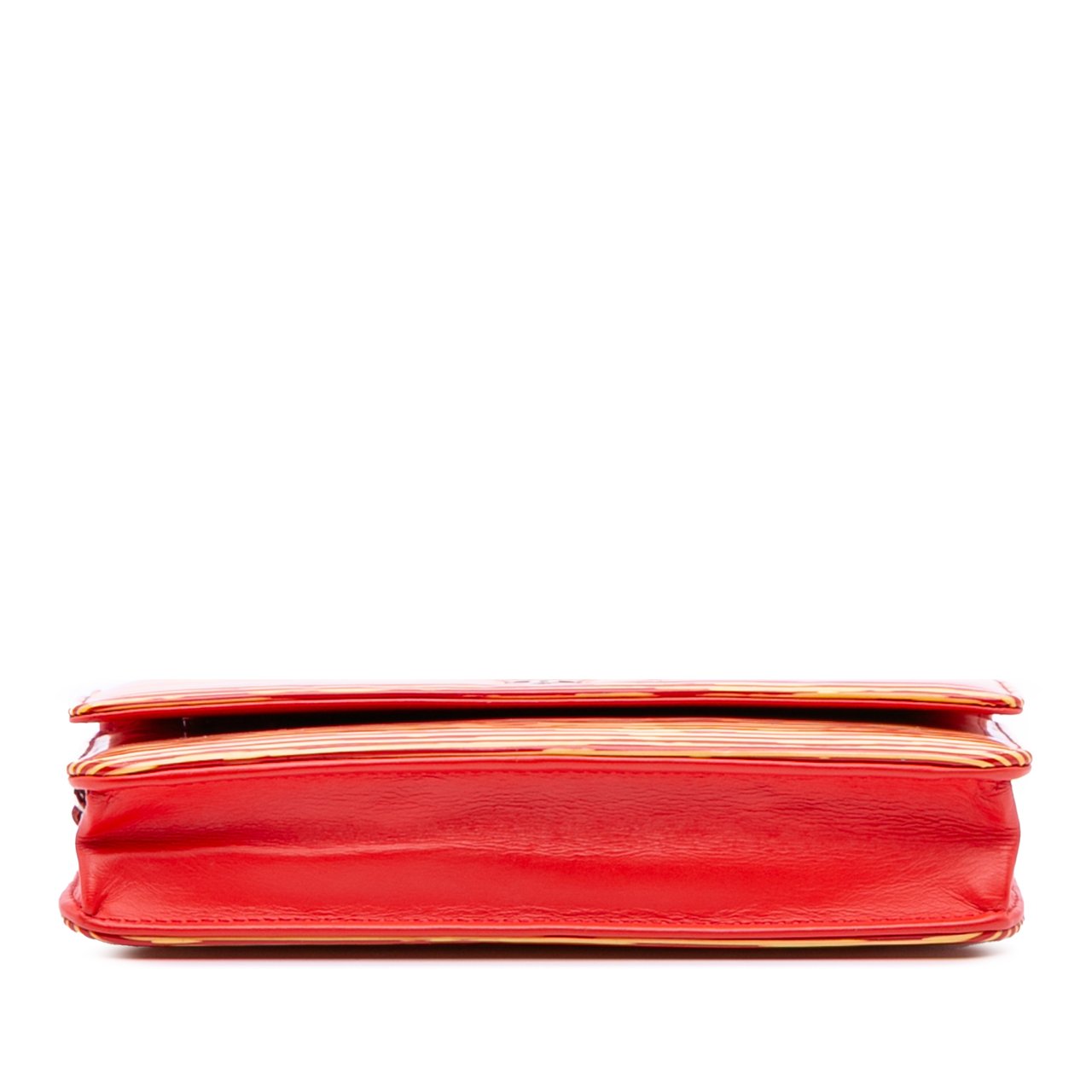 Chanel Patent Striped Wallet On Chain Oranje