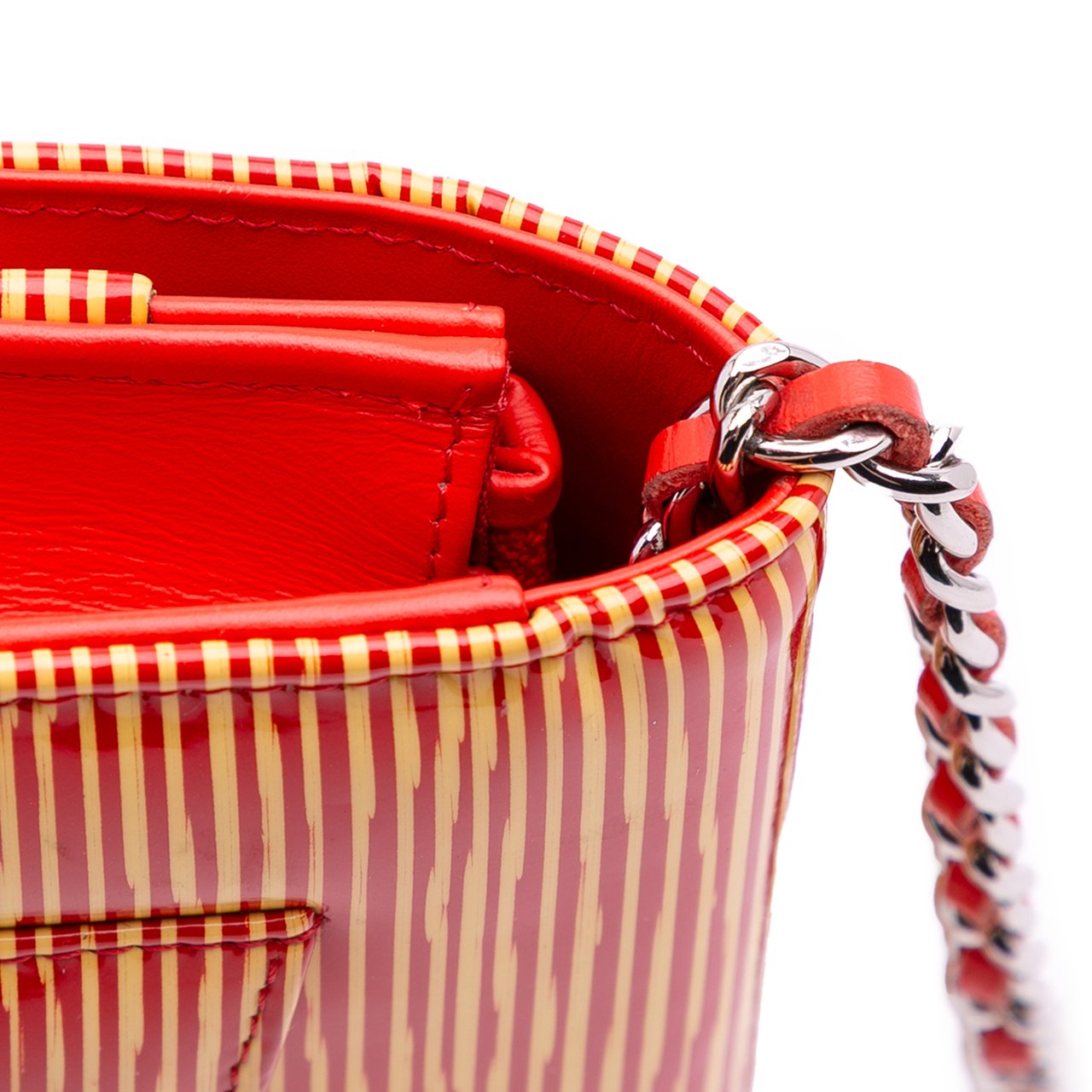 Chanel Patent Striped Wallet On Chain Oranje